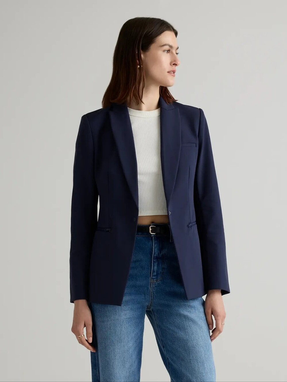 💲⬇️ 𝗛&𝗠 𝗕𝗹𝗮𝘇𝗲𝗿 Wm's sz 8 suit jacket Navy 1-button Blazer